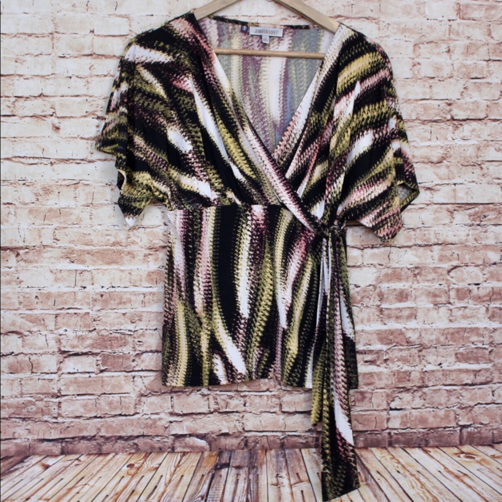 Jennifer Lopez|Abstract Dolman Sleeve Wrap Blouse
